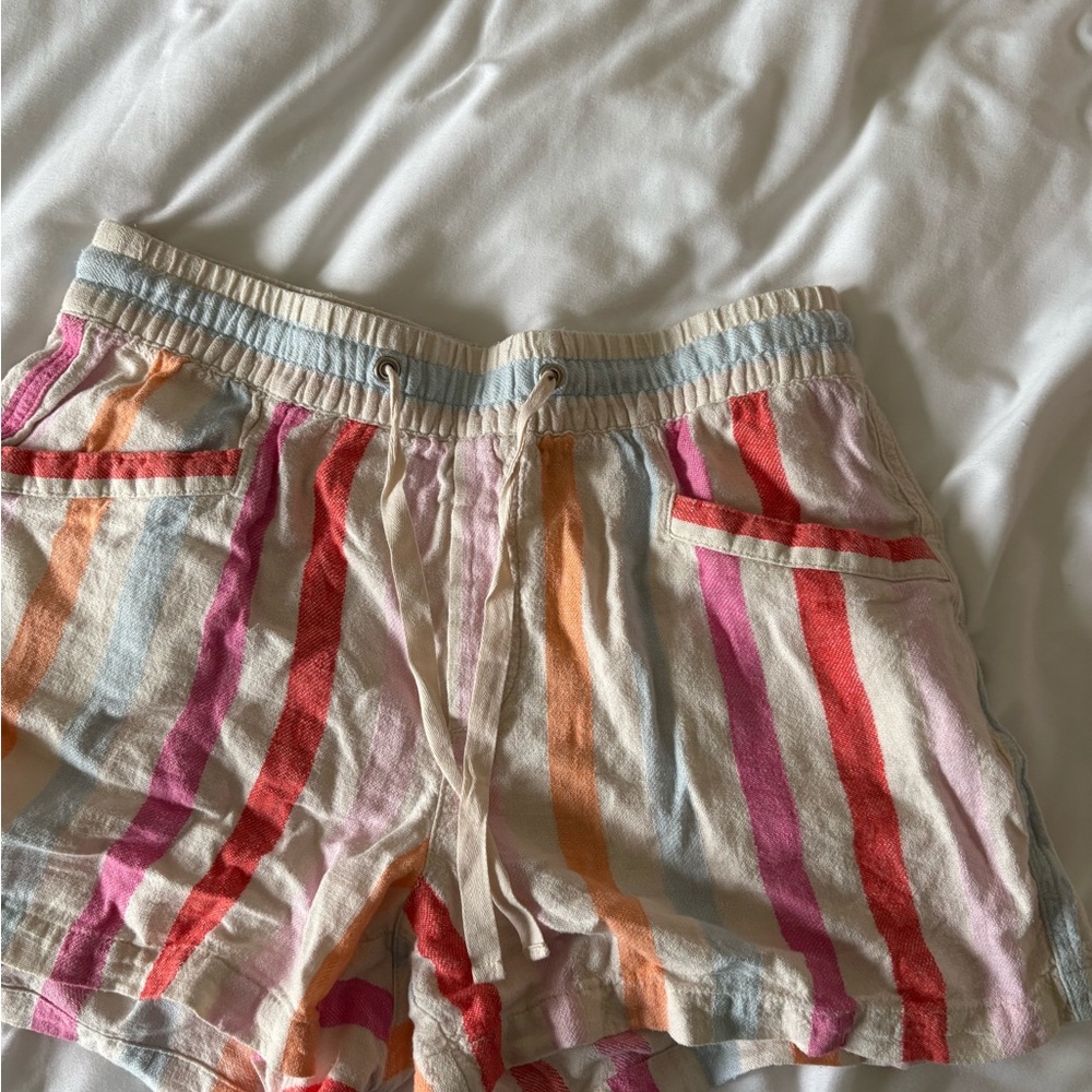 Pink Orange and Cream linen Shorts